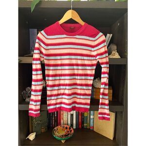 Happy Sheep Pink, Orange & Blue Striped Lightweight Sweater Size Small